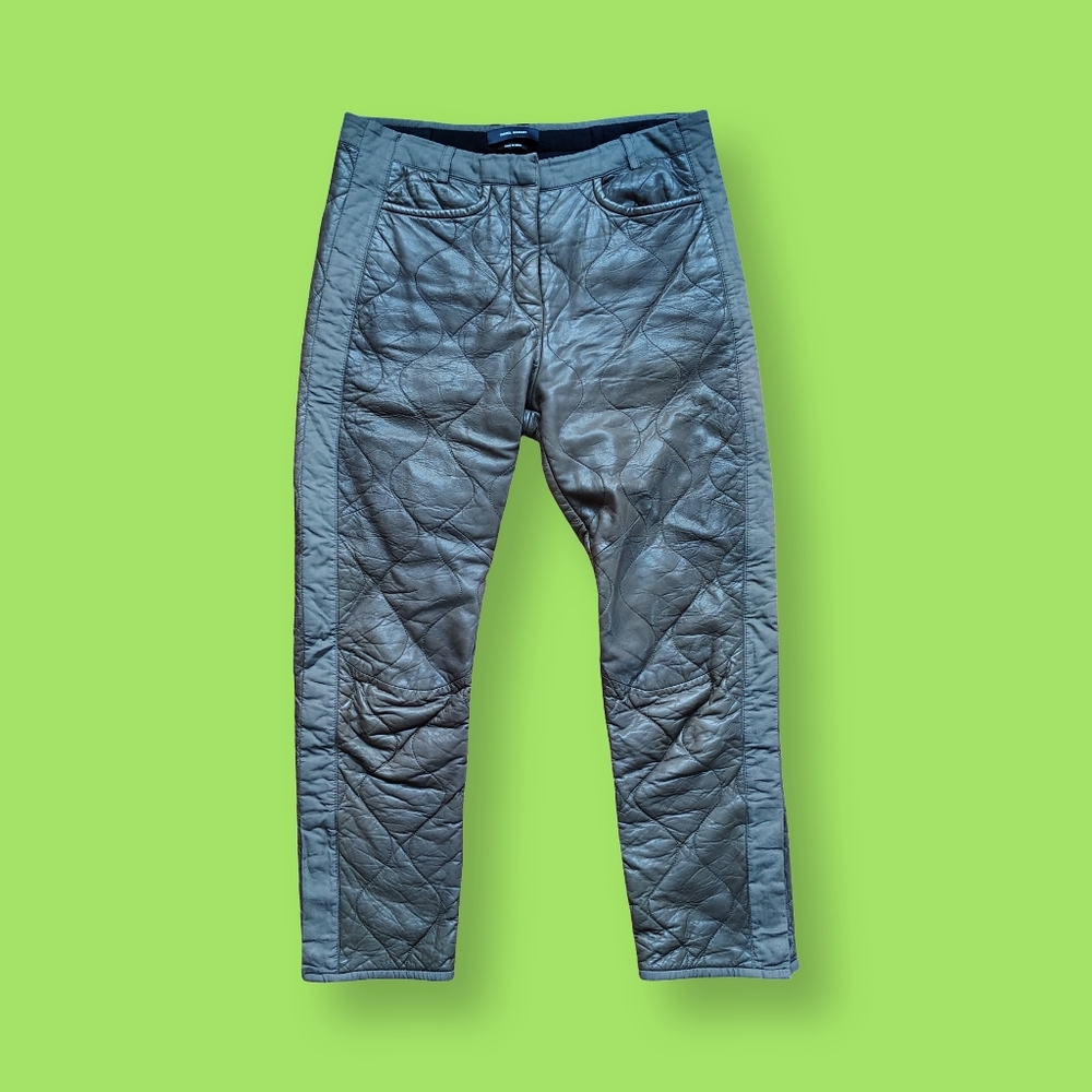 Isabel Marant Calista Quilted Leather Pants Olive Green Women's Size 38 Medium 6